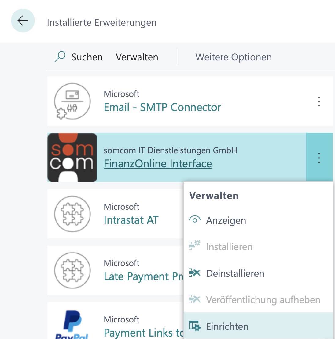 Erweiterungen Einrichten